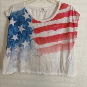 Darling Women's Scoop Neck Crop Top in White, Red & Blue